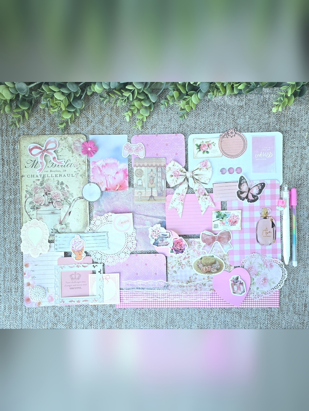 Pink Floral Mixed Paper Ephemera Pack | Junk Journal Scrapbook Kit